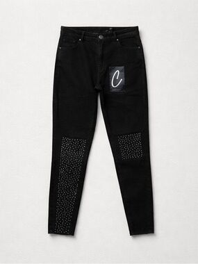 Black Skinny Jeans with Studded Knee Panels